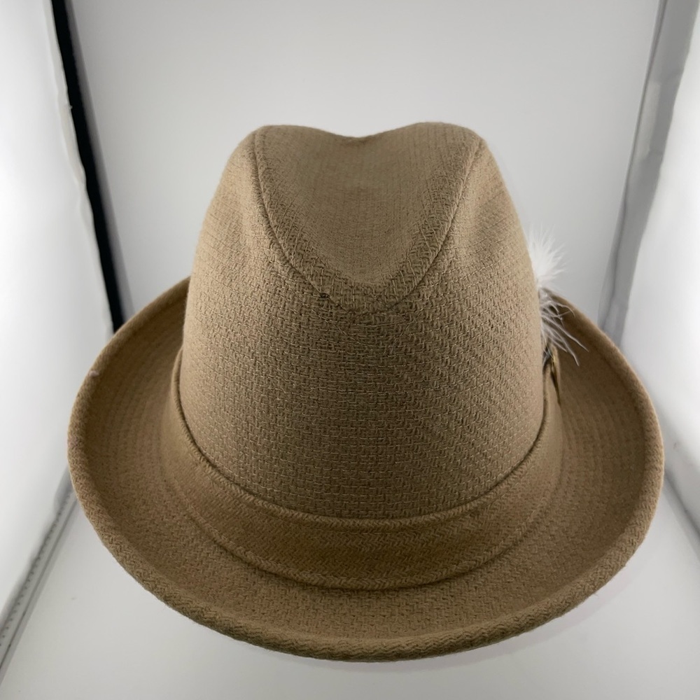 KNOX NEW YORK TAN FEDORA HAT SIZE 7 1/8 WITH FEATHER - Picture 3 of 9